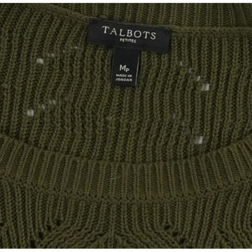 Talbots Sweater Women's Size Medium Petite Olive Green Pointelle Gold Buttons‎